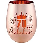 70 and Fabulous Wine Glass Gift - 70th Birthday Gifts for Women - 70 Year Old Birthday Decorations