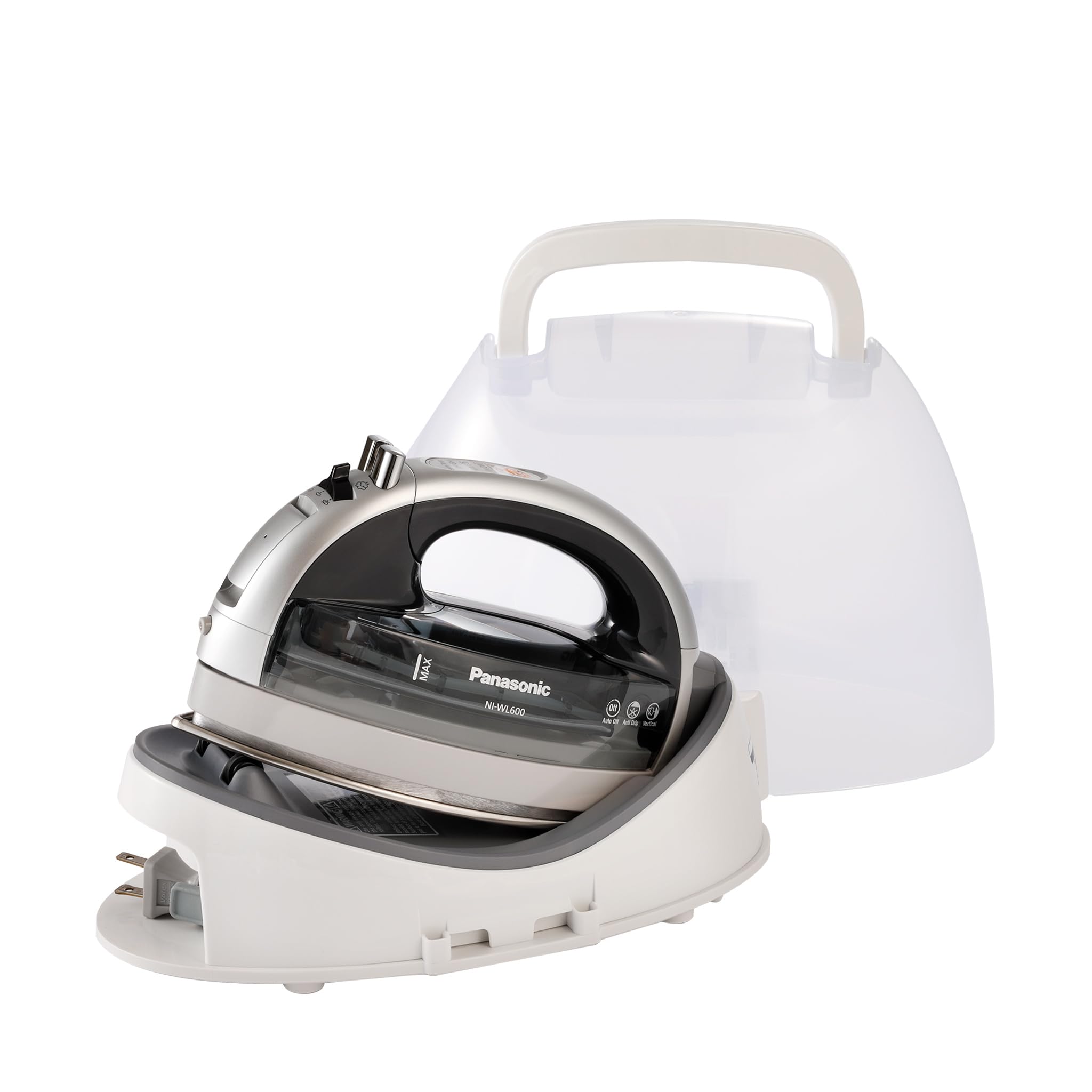 Panasonic NI-WL600 Cordless Steam/Dry Iron, 1500W Wide Stainless Steel Plate, Silver/Black
