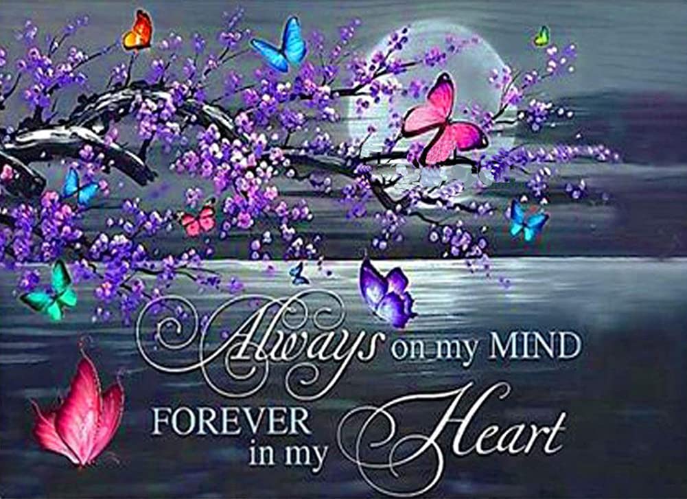 U/ 5D Diamond Painting Kits for Adults, DIY Round Full Drill Moon Butterfly Plum Flowers Text Diamond Painting Art Kit, Crystal Rhinestone Embroidery Diamond Painting for Home Decor Gifts(B) 30x40cm