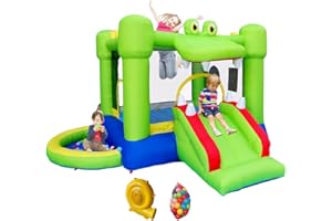 Inflatable Bounce House with Slide, Jumping Castle with Blower and Ball Pit House, Two Dart Target Game