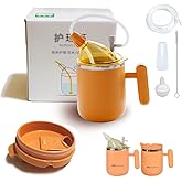 iMoloovi Stainless Steel Adult Sippy Cup for Elderly, 14oz/400ml Capacity Spill Proof Cup with 2 Straw, 4 in 1 No Spill Feeding Tumble, 2 Lids, Water Bottle for Patient Maternity Drink Water Milk Soup