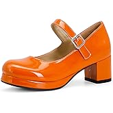 Bellirala Womens Lolita Shoes Patent Leather Mary Jane Platform Chunky Heeled Pumps