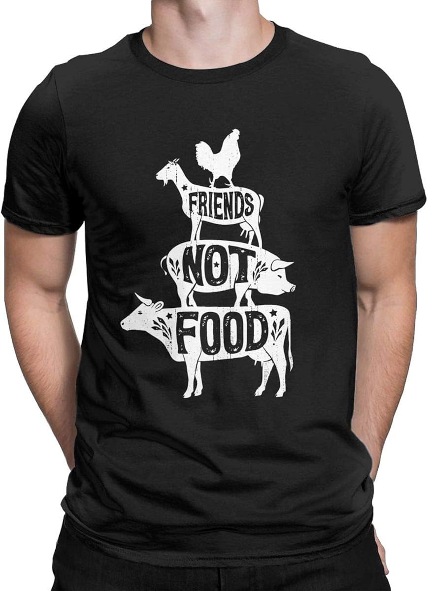 Friends Not Food Vintage T Shirt Animal Lovers Vegetarian Tops Tees for Men