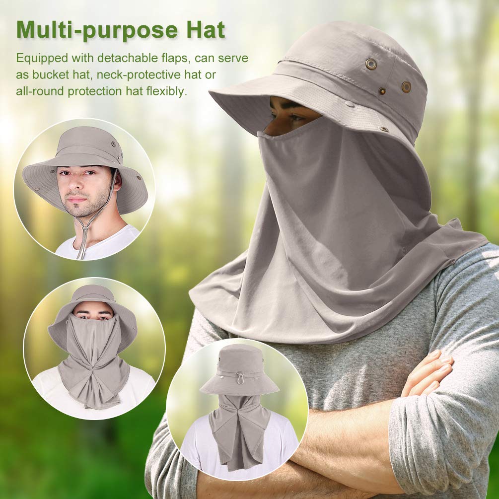 Sun Hat for Men Women Summer Outdoor Sun Protection Wide Brim Bucket Hat Breathable Mesh Fishing Hiking Beach Golf Hat (Khaki)