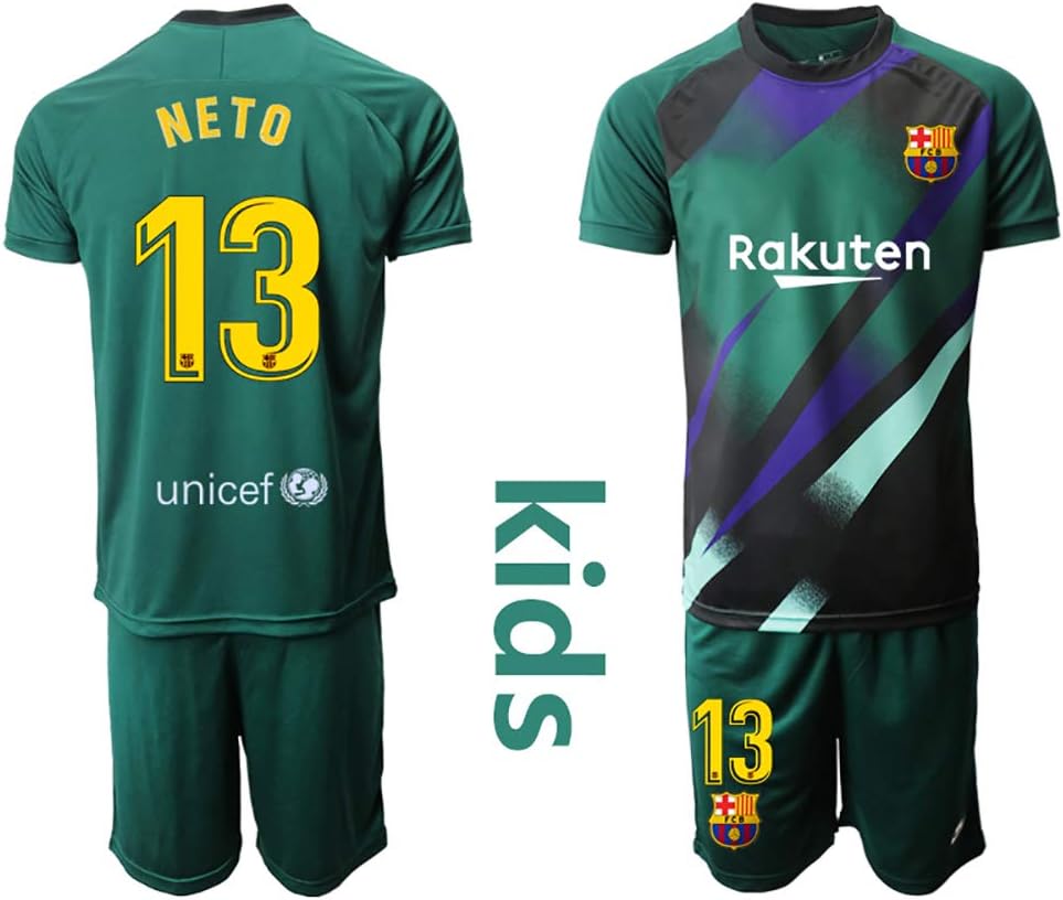 LONGT 2019/2020 NETO #13 Barcelona Kids Soccer Jersey Kit Shorts