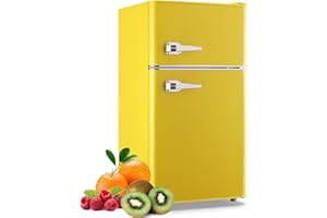 WANAI Compact Mini Refrigerator 3.5 Cu.Ft Small Refrigerator with Freezer, Retro Mini Fridge with Dual Door,7 Adjustable Thermostat, Adjustable Shelves For Dorm, Office Bedroom, Yellow