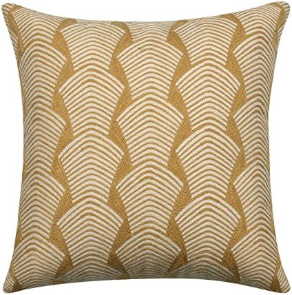 18" x 18" Embroidered Cotton Modern Mustard &amp; White Throw Pillow Cover