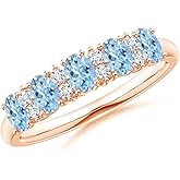 Angara Natural Aquamarine Wedding Ring for Women | Five Stone Aquamarine and Diamond Wedding Ring in 14K Solid Gold/Platinum | March Birthday, Anniversary, Gemstone Jewellery Gift
