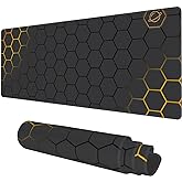 Desk Mat, Black Gold Honeycomb Technology Extended Gaming Mouse Pad Large, 31.5"x11.8" Big Mouse Pad with Non-Slip Base and Stitched Edge, Long Computer Keyboard Mouse Mat for Home Office Work