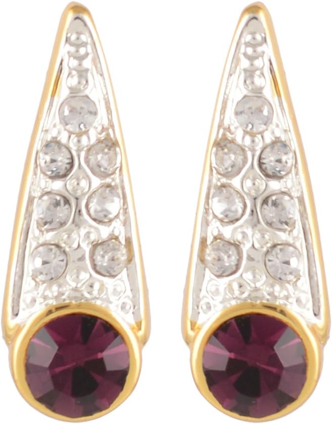 Silver Plated Long Triangle Meroon Swarovski Crystals Multy American Diamond work Hanging Stud Earring Set for Women & Girls (Gold)