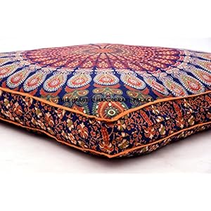 Handicraft-Palace Indian Peacock Mandala Floor Pillow Throw Square Cushion Cover Meditation Pouf SOLD