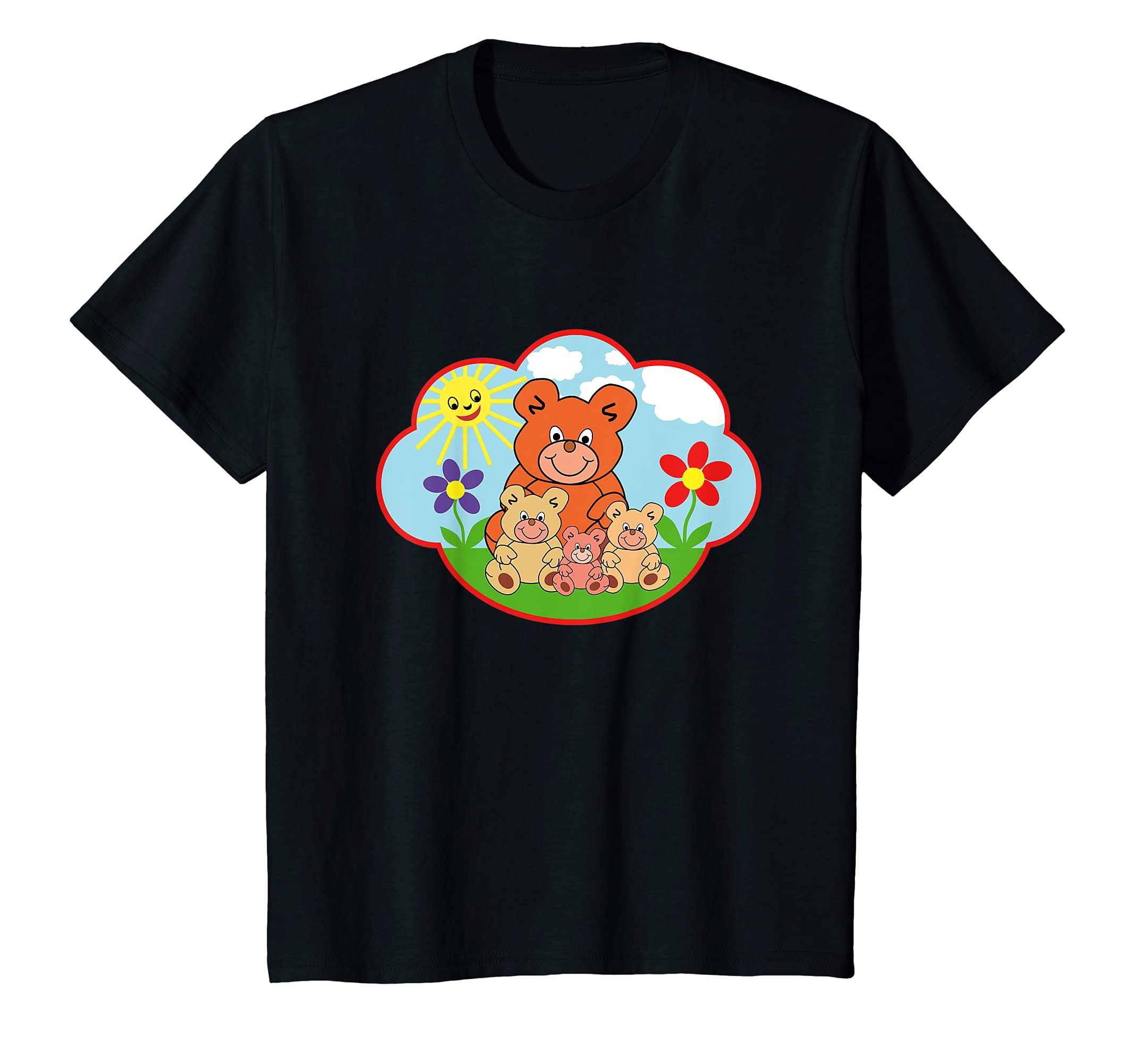 Youth Funny teddy bear in summer sun clouds flowers T-Shirt