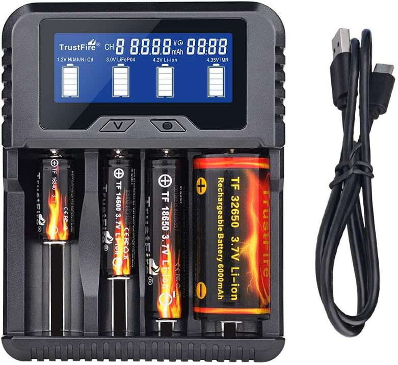 TrustFire TR-020 Household Battery Charger for Li-ion IMR 18650 18350 26650 32650 Ni-MH Ni-Cd AA AAA AAAA RCR123A RCR123 and All Kinds of Cylindrical Rechargeable Battery (4 Slots)