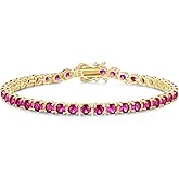 FANCIME Birthstone Bracelet 14K Gold Plated Tennis Bracelets Sterling Silver with Gold Plated Fine Jewelry Wedding Bridal Prom Birthday Gift for Women Her, Length 7.2 Inch Width 4mm