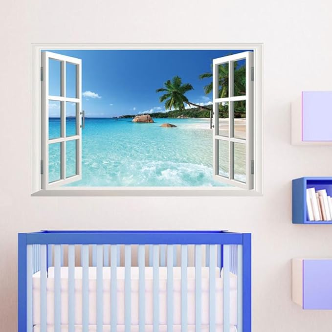 Aufkleber,Resplend Meerblick 3D Gefälschte Fenster Wandtattoo DIY 3D
