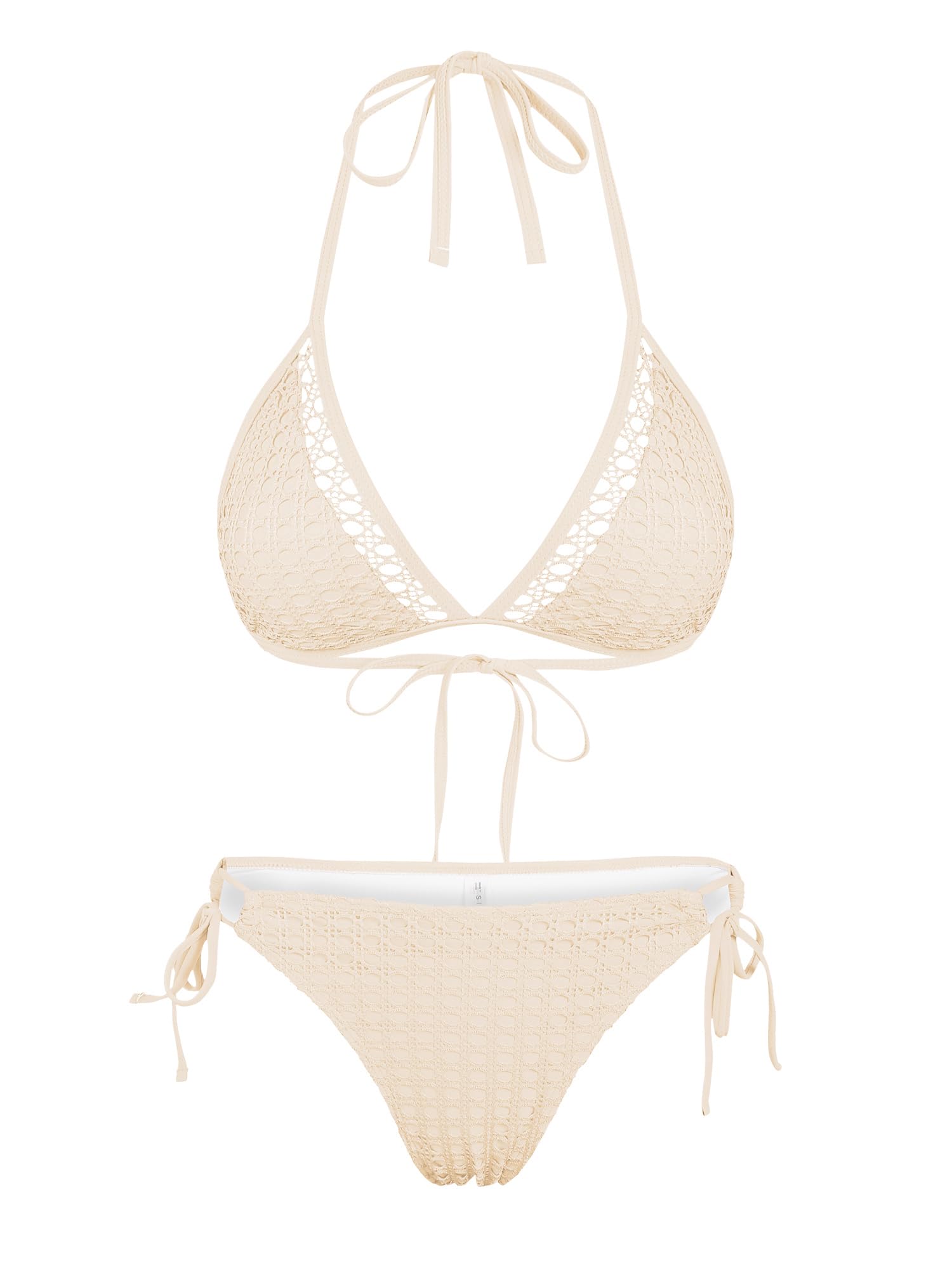 ZAFUL Women's Halter Bikini Set Crochet Triangle Two Piece Bathing Suit ...