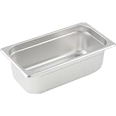 Winco 4" 1/3 Size Stainless Steel Steam Pan, Deep | Dishwasher safe, Stacking lugs, Foodservice, Great for Steam Tables, Buffets and Food Preparation