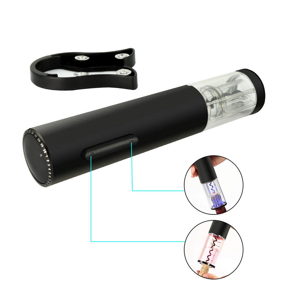 Wine Bottle Opener Aluminum Alloy Rechargeable Wine Opener Set with Foil Cutter,Built-in NiMH Battery and Opens Up to 30 Bottles on a Single Charge … (WO-K06-FBM)
