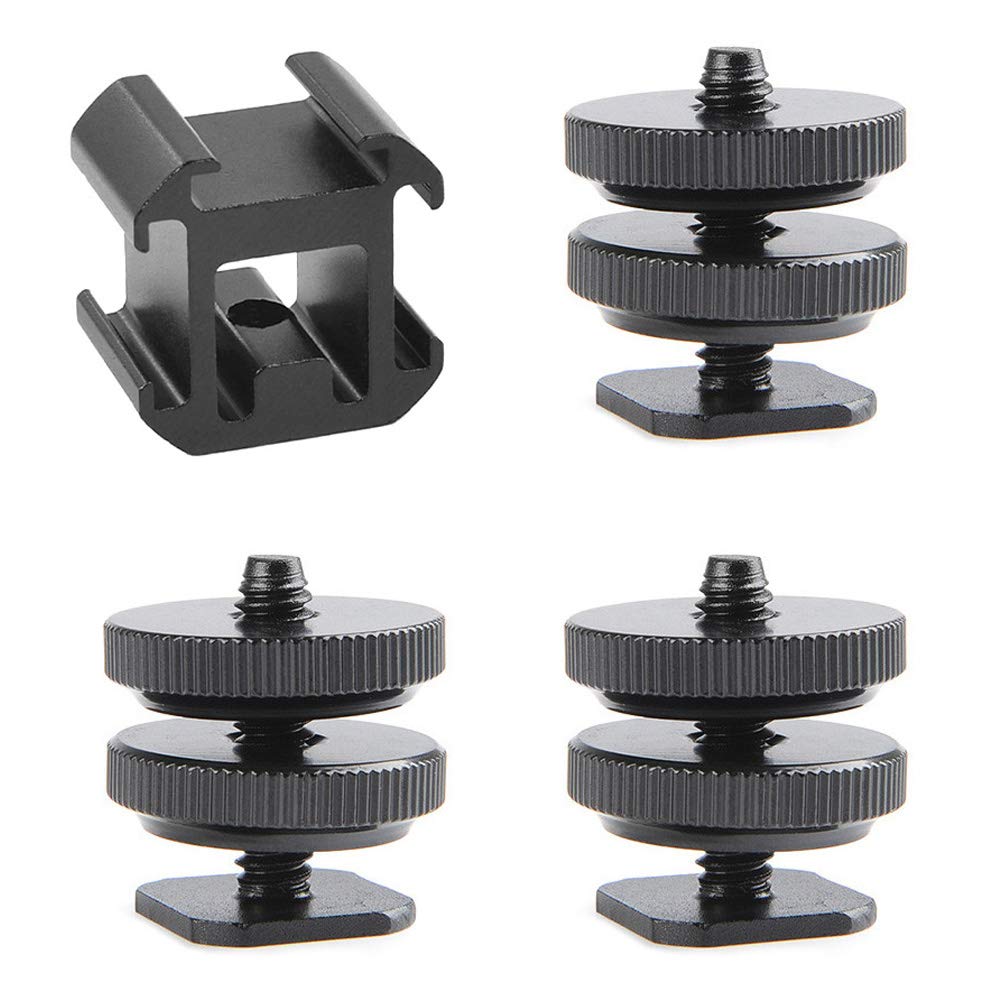 4 Pcs Shoe Mount with 1/4" Tripod Screw Adapter,1 Pcs Metal Triple Hot Shoe Mount Camera Shoe Bracket & 3 Pcs Camera Hot Shoe Mount,for Flash Lights,Microphones,Audio Recorder,DSLR Camera Rig