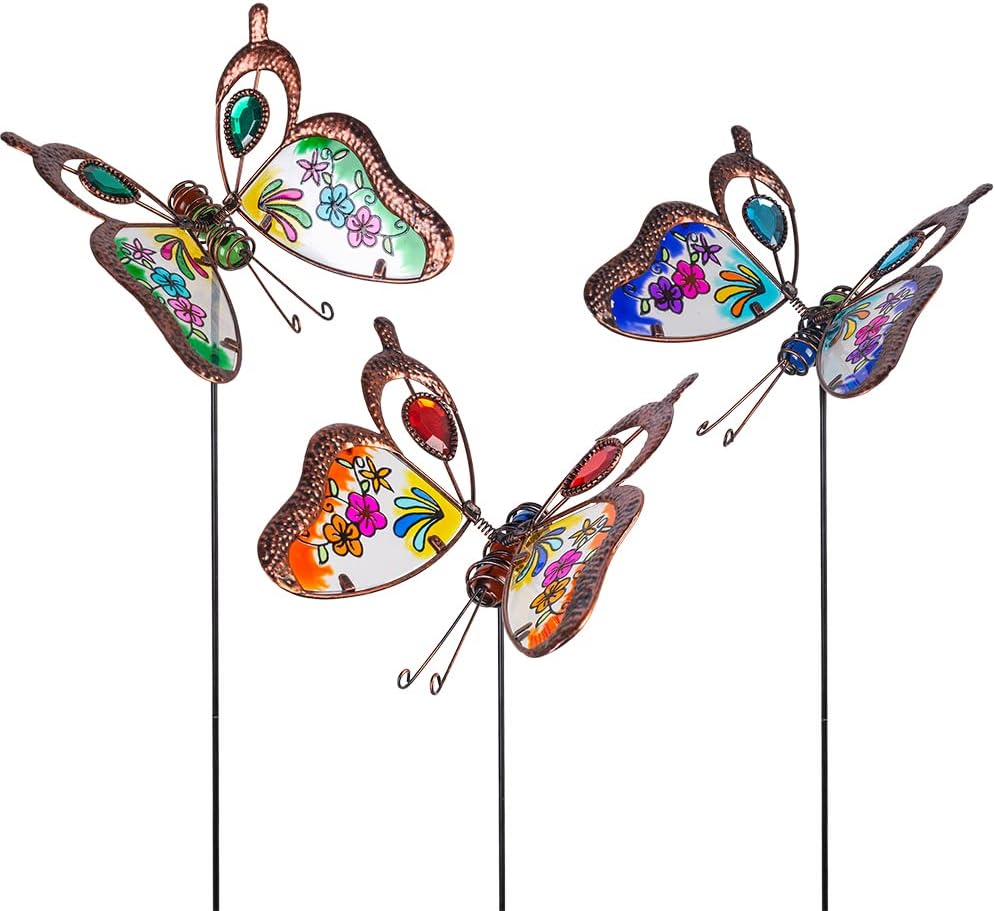 Decorative Garden Stakes - Venniy 3 Pack Butterfly Decorative Garden Stakes,Outdoor Decorations Metal Yard Art Garden Stakes for Patio Yard Porch Decor