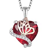 YL Heart Necklace for Women 925 Sterling Silver Engraved/Butterfly/Rose Flower Pendant Birthstone Promise Jewelry