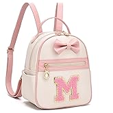 I IHAYNER Girls Initial Bowknot Small Leather Backpack Cute Mini Backpack Personalized Trendy Stuff Gifts for Women Pink-M