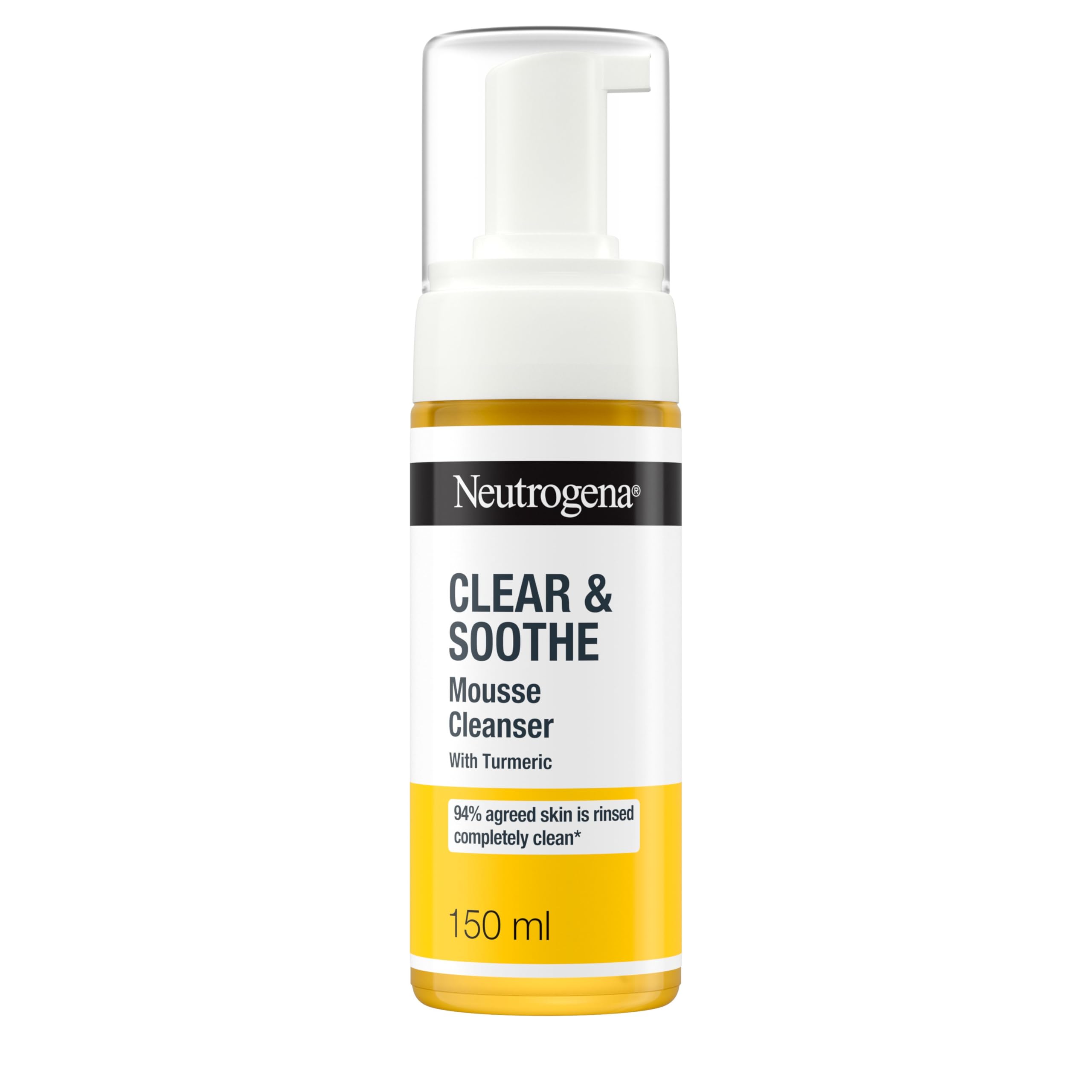 Neutrogena Clear & Soothe Mousse Cleanser Face Wash with Turmeric (1x 150ml), Gentle Facial Wash to Cleanse and Soothe Stressed Skin, Suitable for Daily Use
