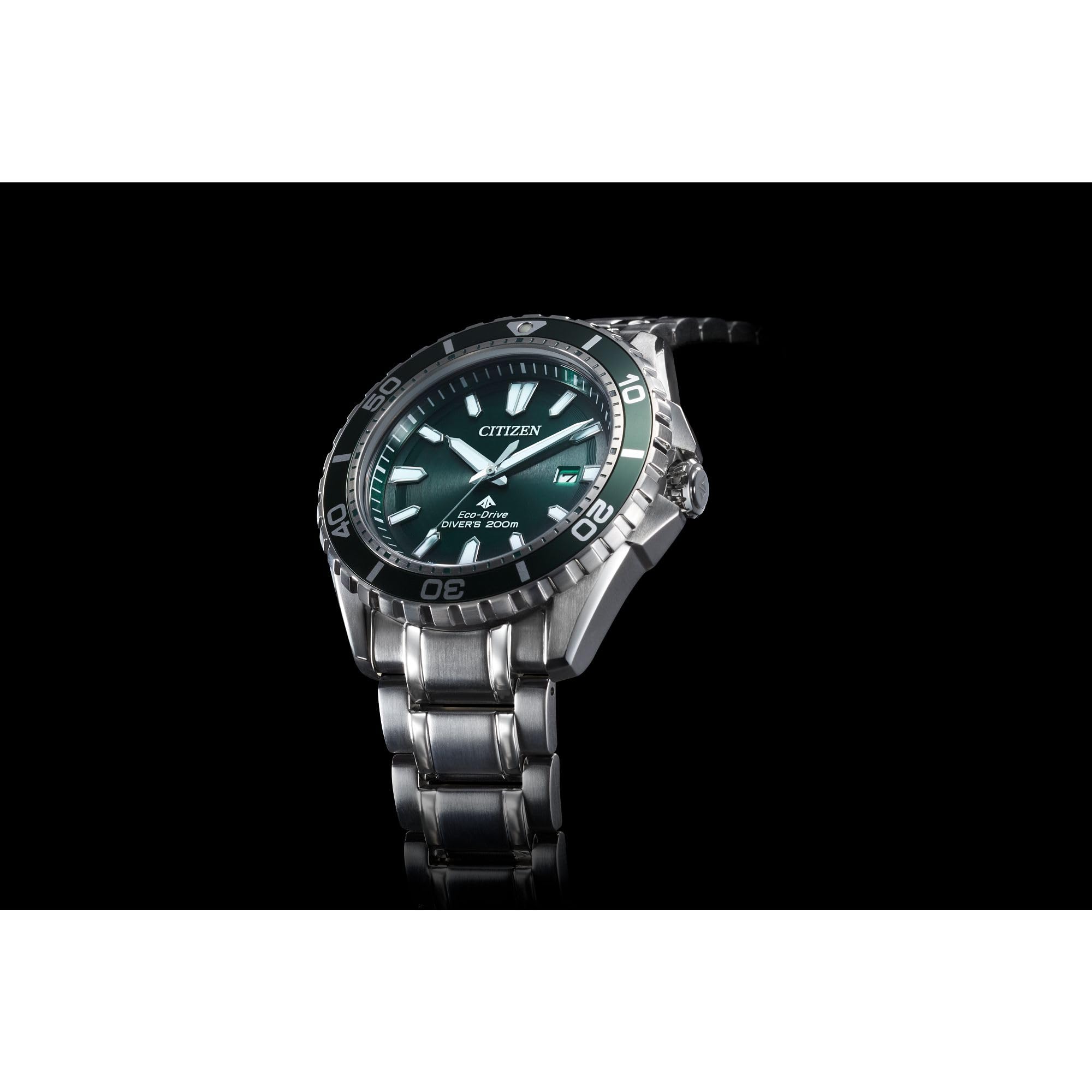 Citizen Men's Eco-Dive Promaster Dive, Silver-Tone Stainless Steel Bracelet Watch, Green Dial, 3 Hand, Date (Model: BN0199-53X)