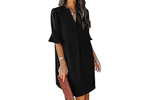 QACOHU Summer Dresses for Women 2024 V Neck Ruffle Short Sleeve Shift Dress