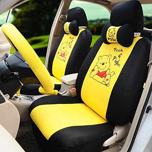 1 sets men fashion cartoon universal car seat covers car seat cushion car neck pillows (yellow+black)