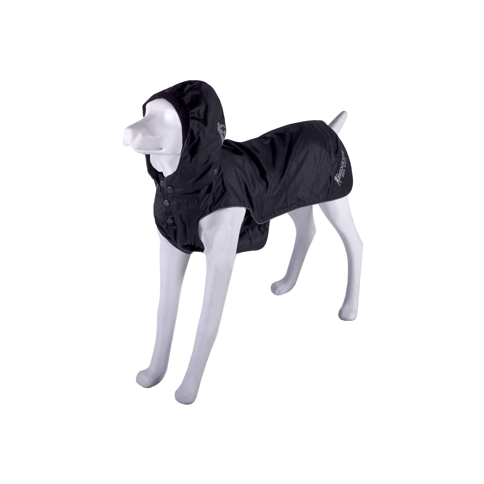 BOXEUR DES RUES Dog Collection Unisex Adult Dog Raincoat with Detachable Hood, Black, 43 cm