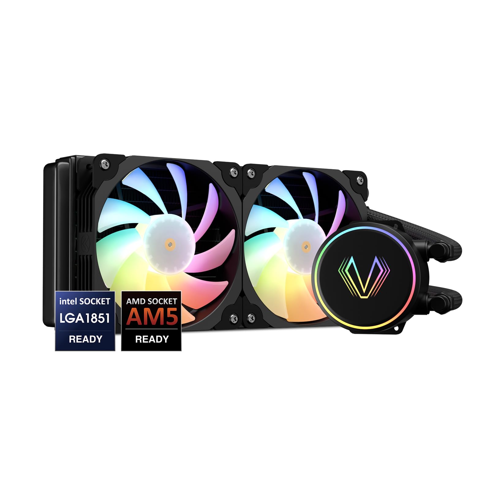 Vetroo V240 Liquid CPU Cooler for Gaming Console, 240mm Addressable RGB & PWM Pump & Fans 250W TDP AIO Water Cooler w/Controller Hub for Intel LGA 1700/1200/115X AMD AM5/AM4