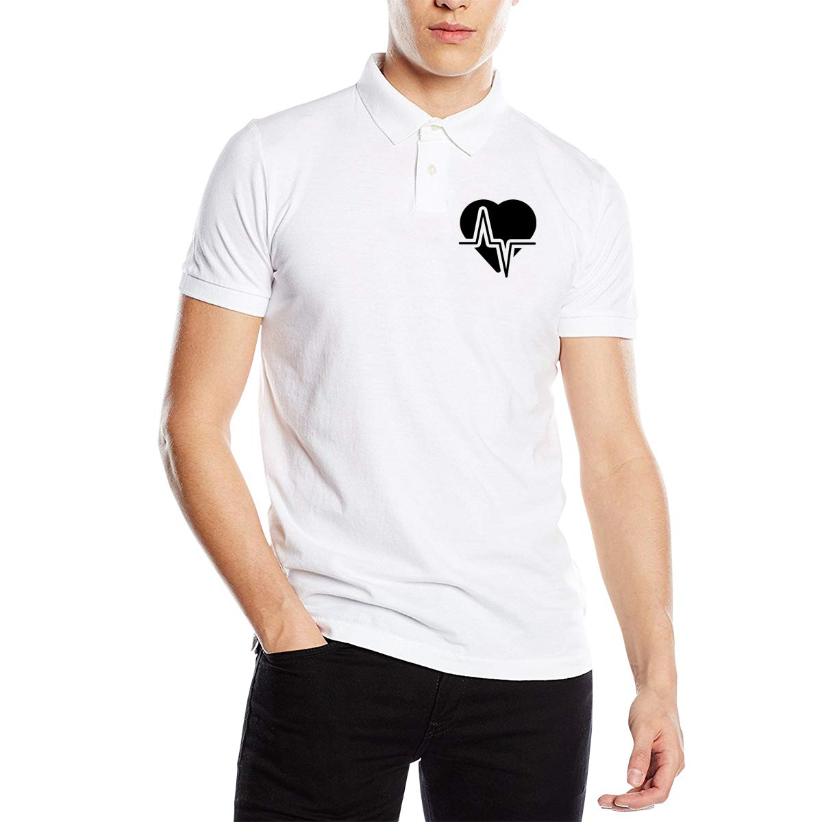 Heart with Lifeline Men Regular Fit Cotton Polo Shirts Classic Short Sleeve Polo White Polos Men