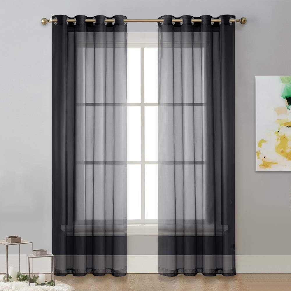 NICETOWN Sheer Window Curtain 84" - Ring Top Window Treatments Home Decorations Voile Panels Drapes with for Living Room/Patio Door (54 Inches Wide, Black, 2 Panels)