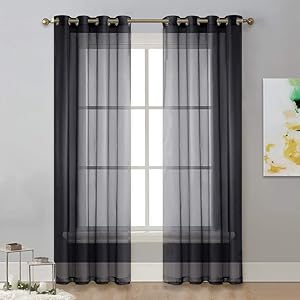 NICETOWN Sheer Window Curtain 84" - Ring Top Window Treatments Home Decorations Voile Panels Drapes with for Living Room/Patio Door (54 Inches Wide, Black, 2 Panels)