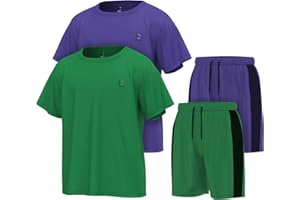 Essenclo Boys Clothing Sets Tagless Loose Athletic Performance Crew Neck T-Shirt and Short Outfits Size 3-16 (4 Piece Set)