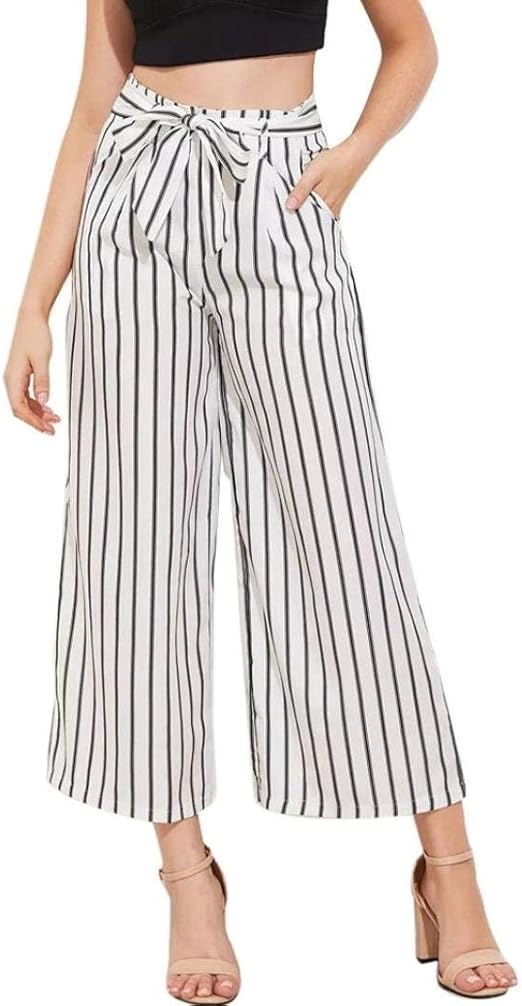 Pantaloni Lino Donna Estate - Larghi, Comodi, Vita Alta, Con Cordone E Tasche