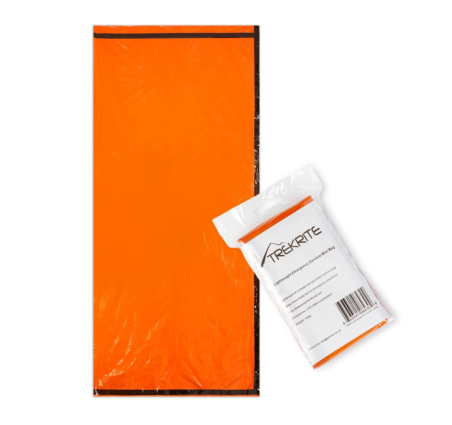 Emergency Waterproof Survival Bivi/Bivvy Bag – Lightweight Thermal Insulated Foil High Visibility Orange Single-use, Packed Flat for Ease of Carry - Trekrite