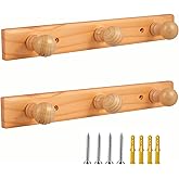 DBlosp Wall Mounted Coat Rack, Wooden 13.85'' Hole to Hole,Bamboo Wall Hook for with 3 Hooks(2-Pack), Modern, Space-Saving Storage Organizer, Natural