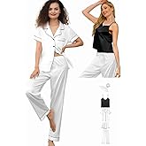 WJing Yi Jia 6Pcs Womens Silk Satin Pajama Sets Pj Sets Short Pjs Set Pajamas Sleepwear Camisole Sexy Cami