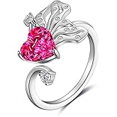 Butterfly Heart Birthstone Ring - 925 Sterling Silver Rose Cut Cubic Zirconia Adjustable Butterfly Ring Anniversary Engagement Promise Ring Birthday Jewelry Gift for Women Wife Mom Daughter