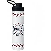 Baseball Water Bottle, 24 oz Insulated Stainless Steel Sports Bottle with Straw, Baseball Stuff Gifts for Boys