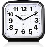 Tinload 5.5" Large No Ticking Analog Alarm Clock,Silent Readable for Seniors,Easy to Set,Gradual Rise Alarm,Big Numbers,Gentle Wake,Snooze, Lighted on Demand,Battery Operated,Black