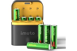 imuto Rechargeable AA Lithium Batteries with Fast Charger, 8 Pack 3600mWh Long Lasting Double A Batteries, 1.5V Constant Output AA Li-ion Batteries, Recharge up to 1200x Times (Christmas Style)