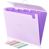 SKYDUE Expanding File Folder with 7 Pockets, Accordion File Organizer, Portable Folders for Documents, School Office Supplies Bungee Closure, Letter/A4 Size Purple