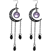 Gothic Earrings Black Moon Dangle Earring for Women Vintage Crystal Crescent Tassel Earring Halloween Witch Costume Accessories for Women Goth Jewelry