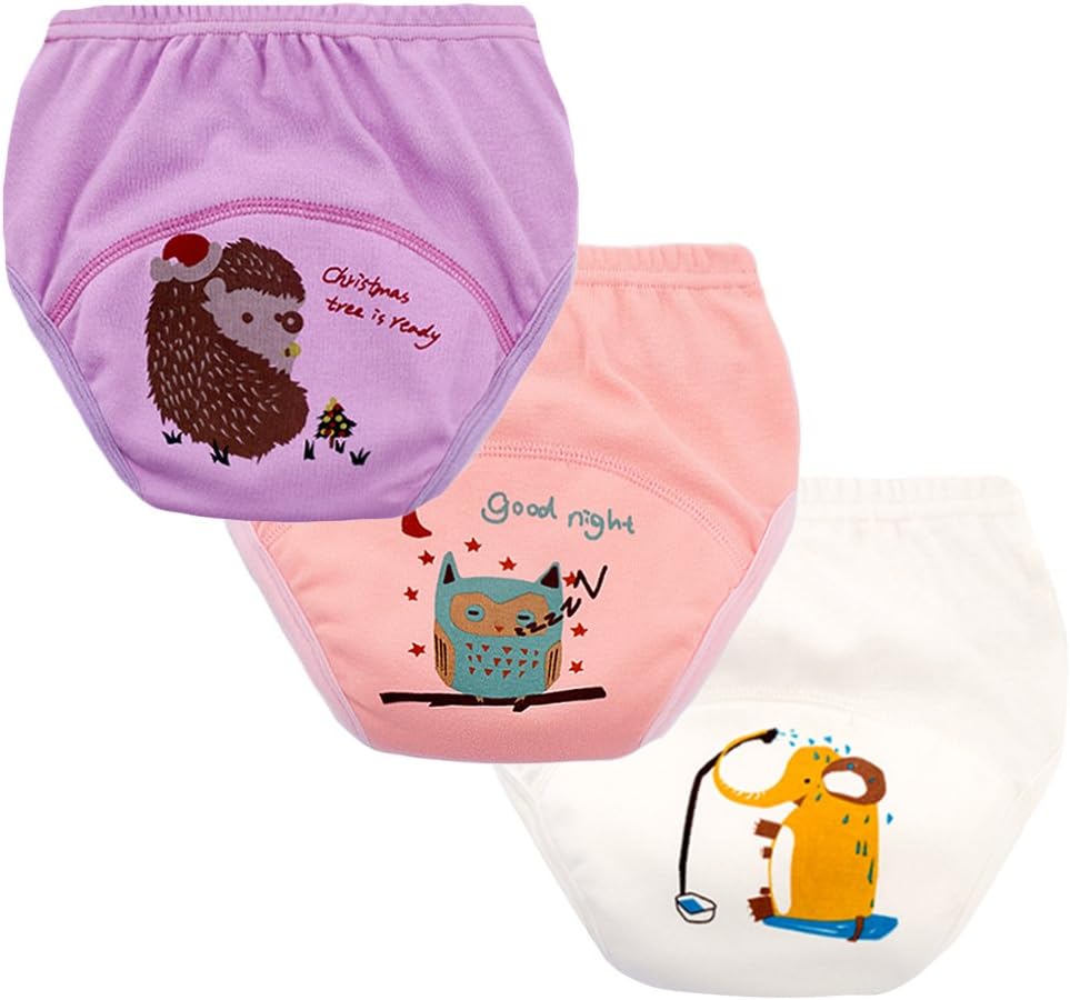 Set of 3 Toddler Girls Reusable Toilet Training Pants Cotton Nappy Underwear, Size 12 Months Girls