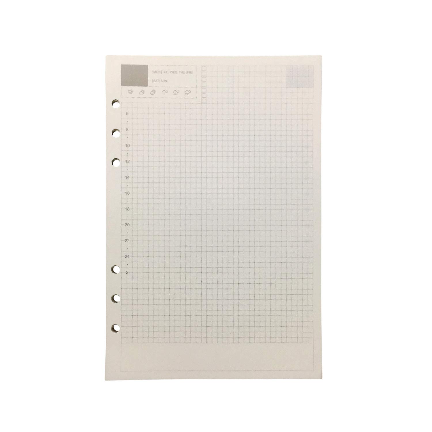 Refiller for 21cm Plastic A5 6-Holes Cover Round Ring View Binder File Folder (A5 Daily Time line Refill Paper BW, 1 Package)