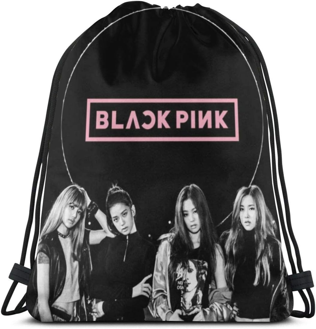 Blackpink Drawstring Backpack Bag Sackpack Gym Sack Sport Beach Daypack for Hiking Team Swimming Training Yoga Gym Outdoor Exercise