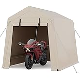 6X7 FT Outdoor Portable Storage Shelter Shed with Roll-Up Door & Vent, UV Resistant Portable Garage Kit Tent, Heavy-Duty Shelter Waterproof PE Tarp for Motorcycle, Firewood, Garden and Tools, Khaki